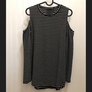 Striped Shoulder-less Long Sleeve Ribbed Shirt XS